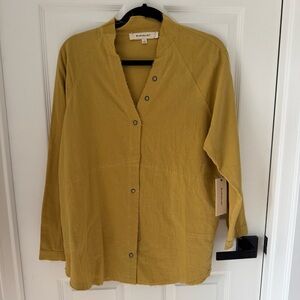 Blue Velvet Cotton Cloud Top Blouse Button Down Mustard Raw Hem